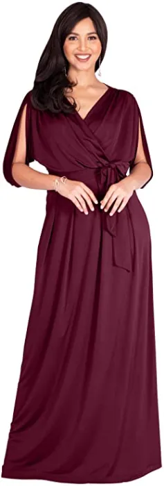 KOH KOH Womens Long Semi-Formal, Short Sleeve, V-Neck, Floor Length Maxi Dress Gown
